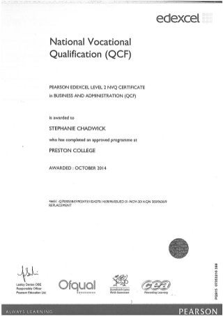 Level 2 NVQ Business Administration - Stephanie Chadwick - October 2014