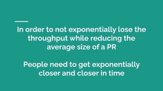 In order to not exponentially lose the
throughput while reducing the
average size of a PR
People need to get exponentially
closer and closer in time
 