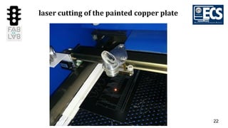 22
laser cutting of the painted copper plate
 