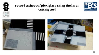 35
record a sheet of plexiglass using the laser
cutting tool
 