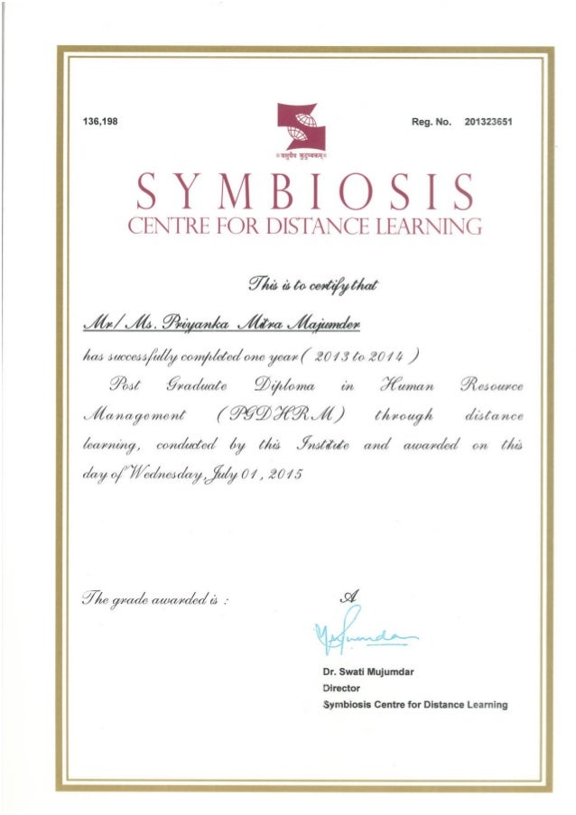 pgdhrm certificate mba degree certificate sample