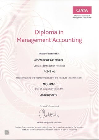 FJ de Villiers Diploma in MA