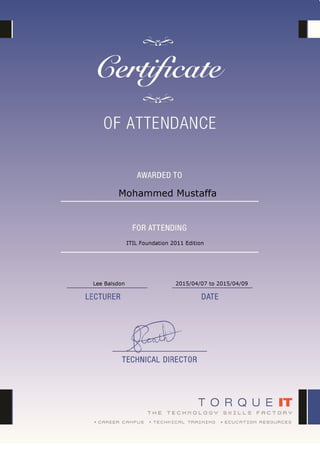 ITIL Foundation v3 Attendance Certificate