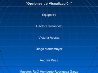 “Opciones de Visualización”


              Equipo #1


          Héctor Hernández


            Victoria Acosta


          Diego Montemayor


             Andrea Páez


Maestro: Raúl Humberto Rodríguez Garza
 