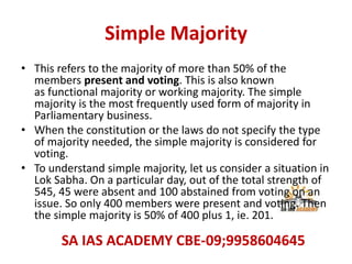 Simple Majority Example TYPES OF BILLS INTRODUCED IN THE INDIAN PARLIAMENT | PPTX