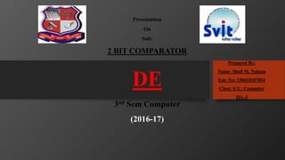 Presentation
On
Sub:
2 BIT COMPARATOR
DE
3nd Sem Computer
(2016-17)
Prepared By:
Name: Shail M. Nakum
Enr. No: 150410107054
Class: S.Y.: Computer
Div.-I
 