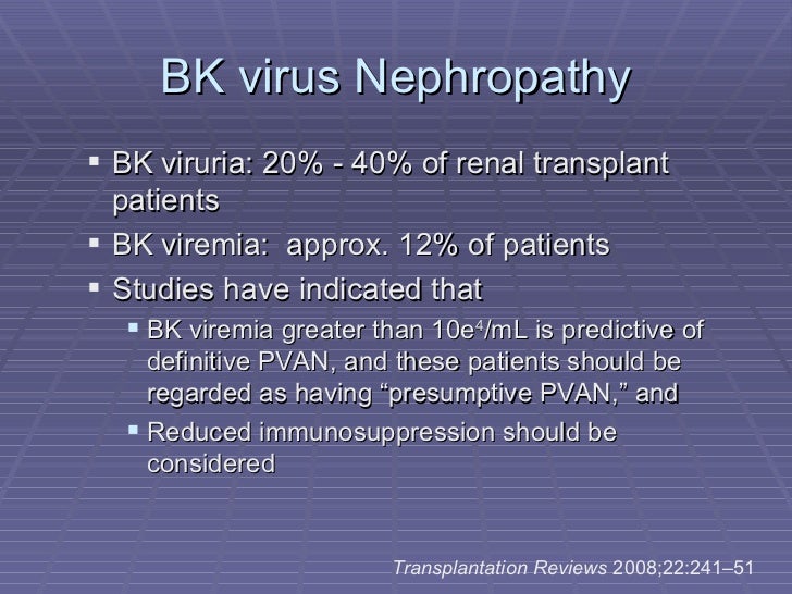 2 bk virus infection post renal transplant