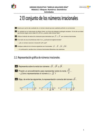 UNIDAD EDUCATIVA “AMELIA GALLEGOS DÍAZ”
Módulo 2 Bloques: Numérico. Geométrico
Actividades
1
 