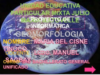 UNIDAD EDUCATIVA
PARTICULAR MIXTA JULIO
MARIA MATOVELLEPROYECTO DE
INFORMATICA
NOMBRE
DOCENTE :
CURSO:
 