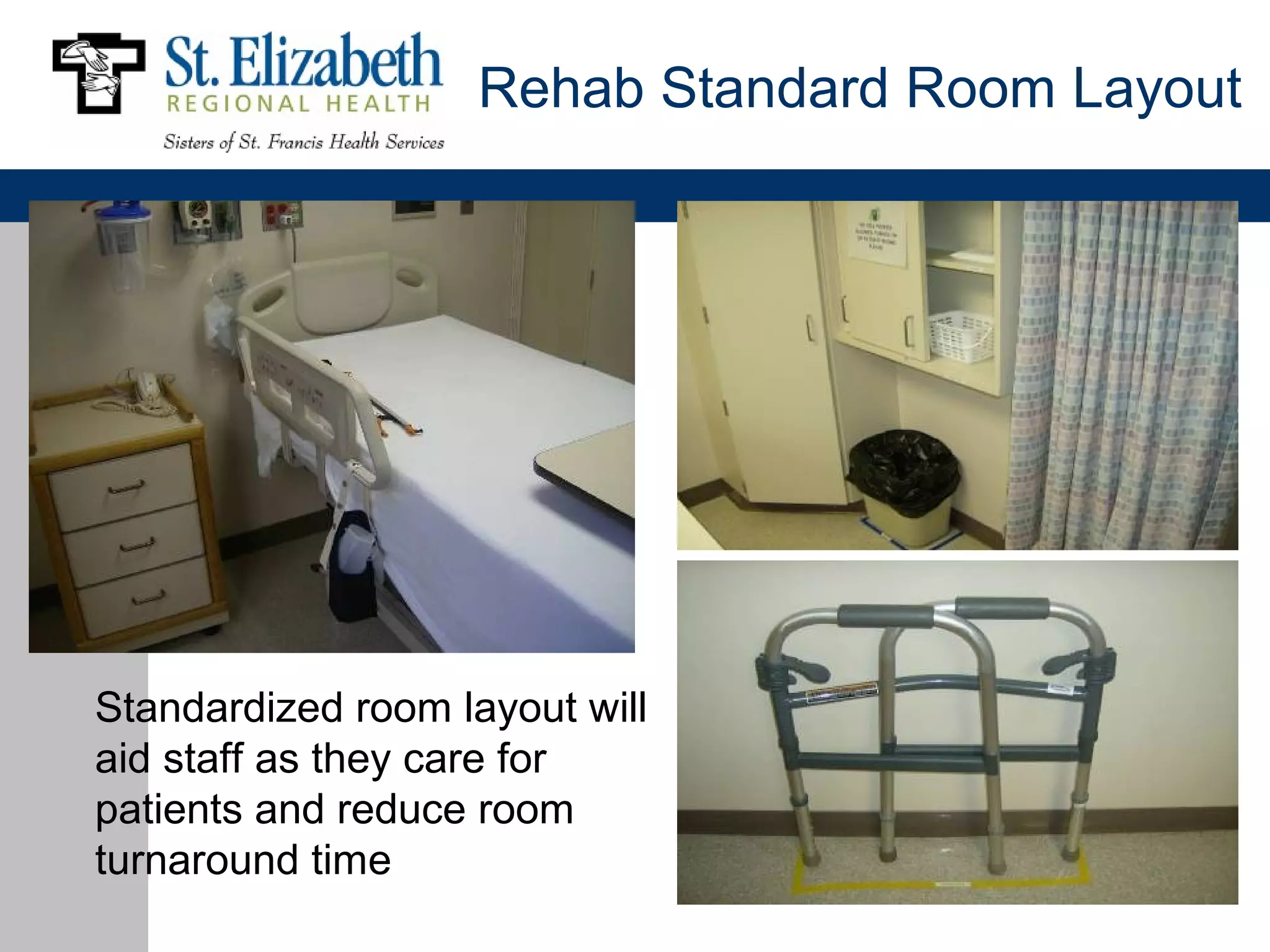 Rehab Standard Room Layout




Standardized room layout will
aid staff as they care for
patients and reduce room
turnaround time
 