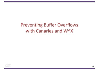Preventing Buffer Overflows
with Canaries and W^X
20
 