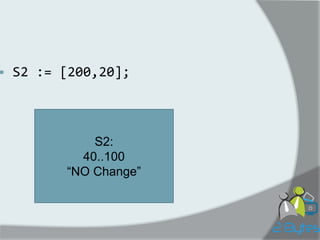 S2 := [200,20]; 
S2: 
40..100 
“NO Change”  