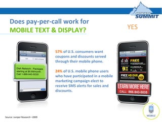 Does pay-per-call work for  MOBILE TEXT & DISPLAY? YES Source: Juniper Research –2009 57%  of U.S. consumers want coupons ...