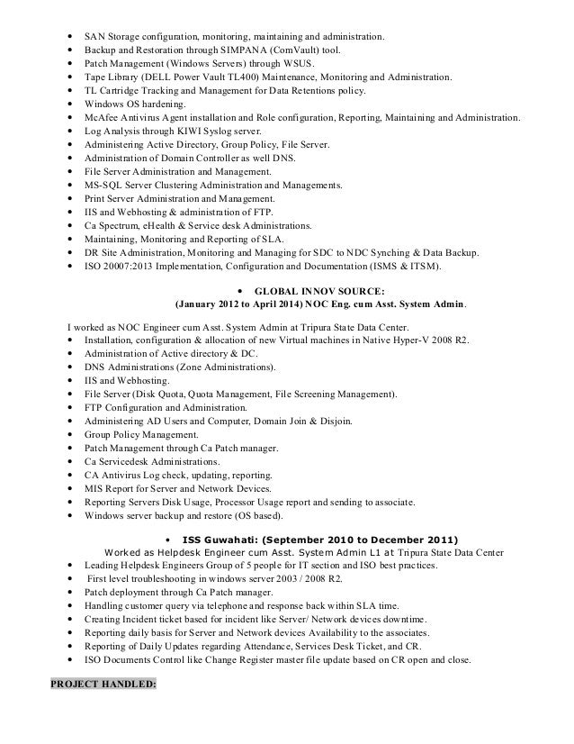 Dns administrator resume