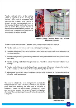 Powder Coating Chamber with Turbo Cyclone
Recovery Chamber
Gas Fired Oven
6
 