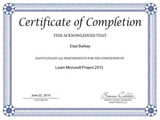 Project Certificate of Completion