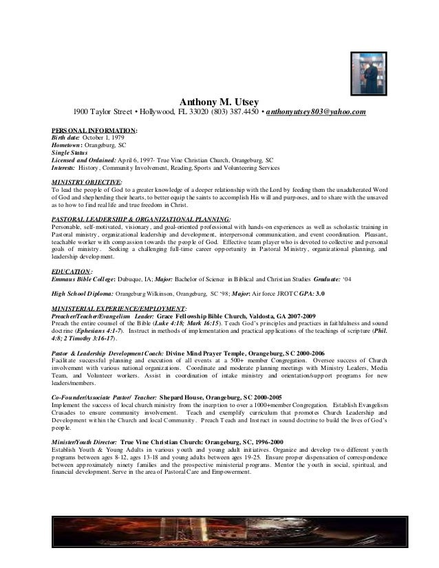 resume for pastor