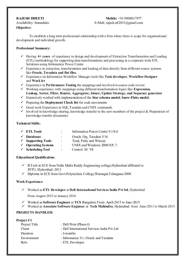 Informatica Developer Resume Sample Mintresume