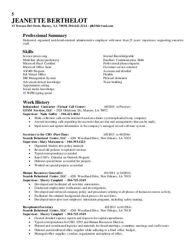 jeanette berthelot resume proficient in microsoft office suite