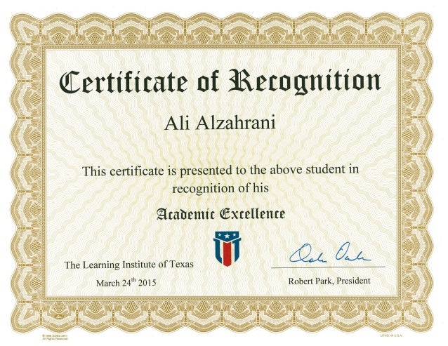 certificate of academic excellence