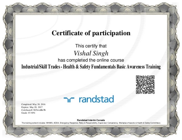 randstad certificate of participation health safety certificate of participation content