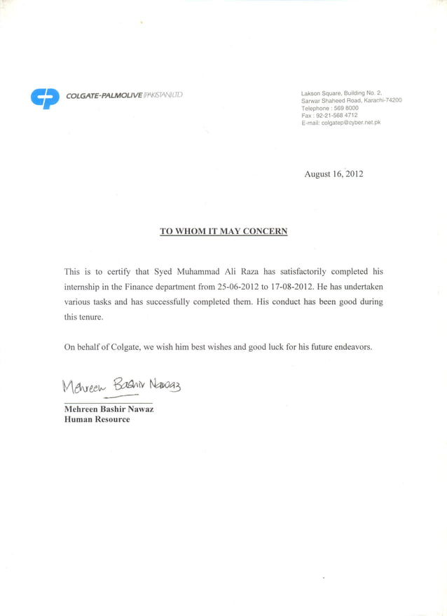 ColgatePalmolive internship
