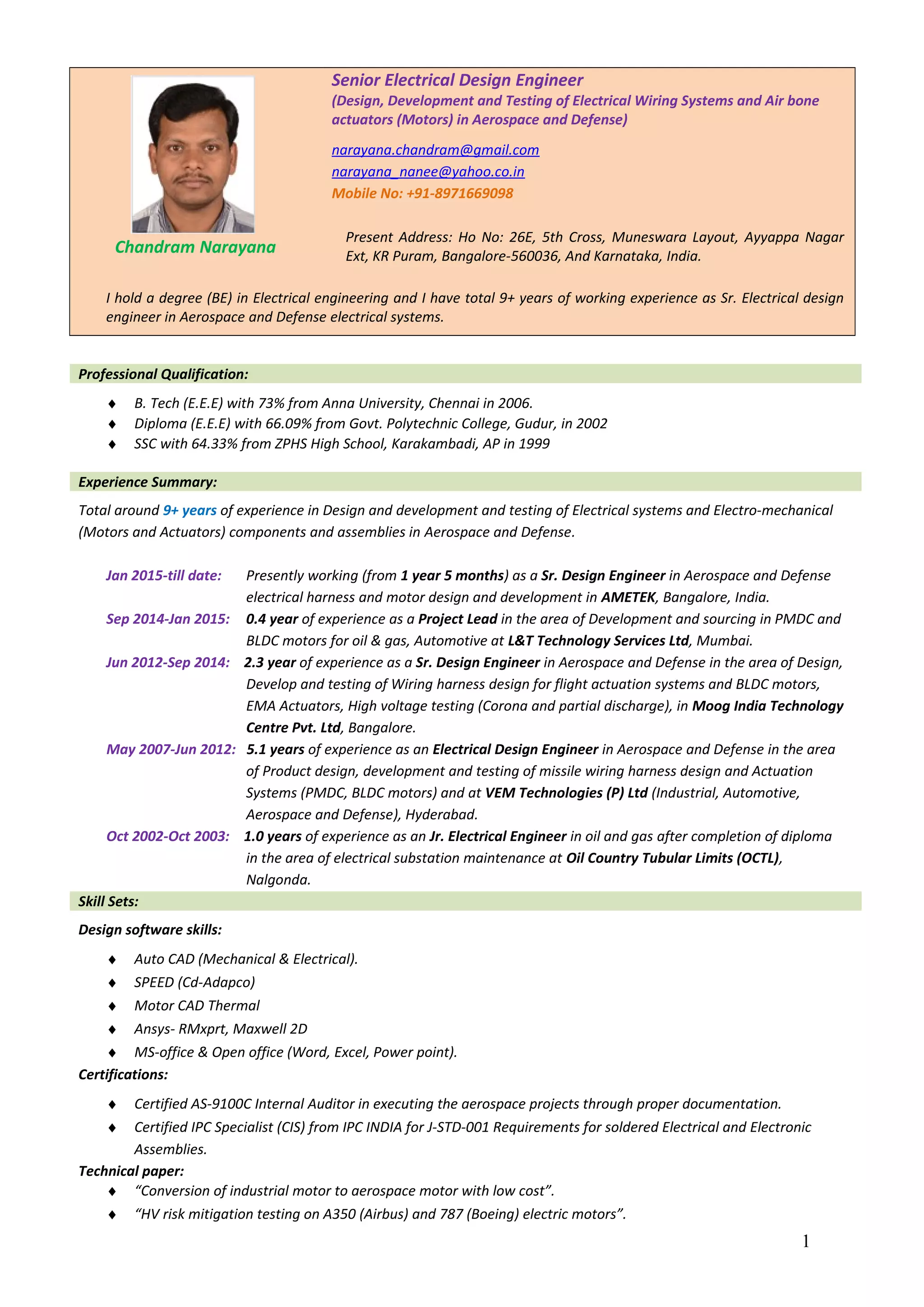 Sr Electrical Designer Engineer_wiring harness (EWIS) _Chandram ...