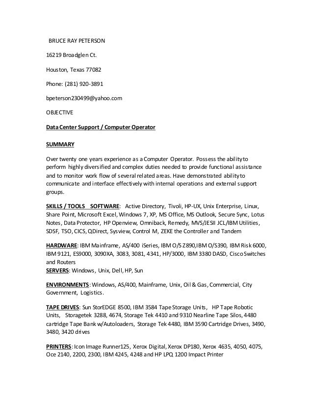 data center support computer operator a cover letter for computer operator