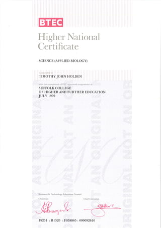 BTec Higher & National Certificate