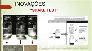 Vaccine instability in the cold chain: Mechanisms, analysis andformulation strategies Ozan S. Kumru
a, Sangeeta B. Joshi a, Dawn E. Smith b, C. Russell Middaugh a, Ted Prusik b, David B. Volkin.
Biologicals, 2014.
“SHAKE TEST”
 