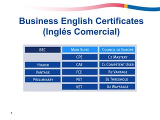 6
Business English Certificates
(Inglés Comercial)
 
