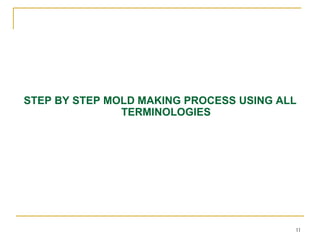 STEP BY STEP MOLD MAKING PROCESS USING ALL
TERMINOLOGIES
11
 