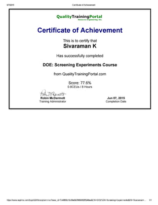 Certificate of Achievement DOE