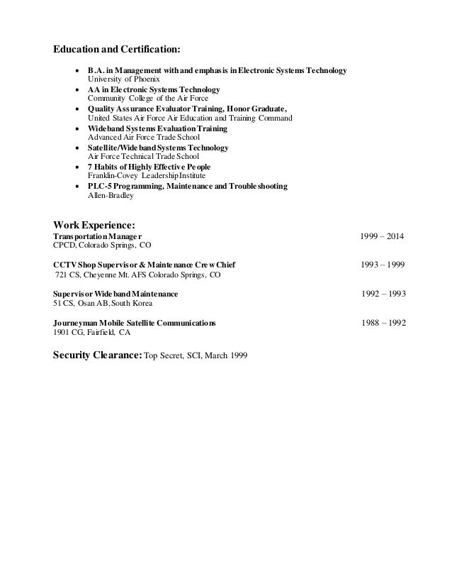 David G Resume 2014 Technician