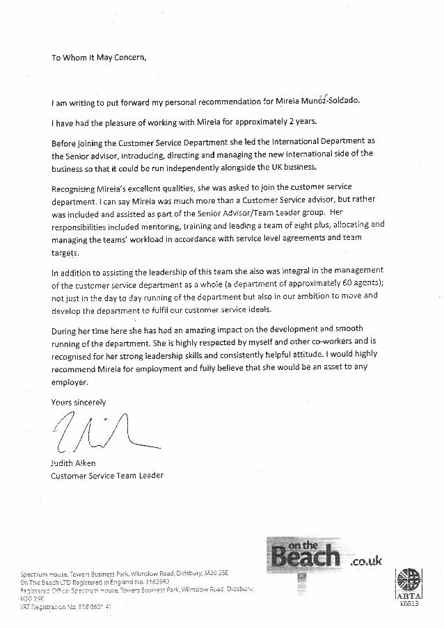 Recommendation Letter On The Beach Holidays