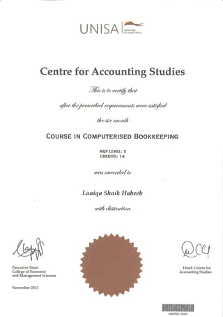 UNISA Comp Bookkeeping Certificate