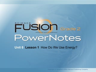 Unit 6 Lesson 1 How Do We Use Energy?
Copyright © Houghton Mifflin Harcourt Publishing Company
 