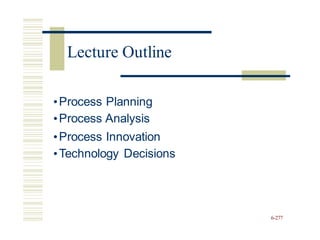 •Process Planning
•Process Analysis
•Process Innovation
•Technology Decisions
6-277
Lecture Outline
 