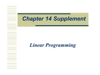 O
Op
pe
e a
a o
on
ns
s M
Ma
an
na
ag
ge
em
me
en
n
Linear Programming
Chapter 14 Supplement
 
