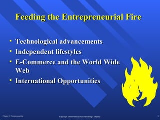 Feeding the Entrepreneurial Fire Technological advancements Independent lifestyles E-Commerce and the World Wide Web International Opportunities 