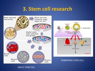 3. Stem cell research
ADULT STEM CELL
EMBRYONIC STEM CELL
 