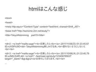 htmlはこんな感じ
<html>
<head>
<meta http-equiv="Content-Type" content="text/html; charset=Shift_JIS">
<base href="http://kamome...