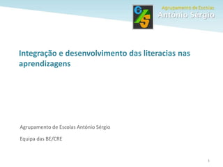 1
Agrupamento de Escolas António Sérgio
Equipa das BE/CRE
Integração e desenvolvimento das literacias nas
aprendizagens
 