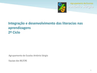 1
Agrupamento de Escolas António Sérgio
Equipa das BE/CRE
Integração e desenvolvimento das literacias nas
aprendizagens
2º Ciclo
 