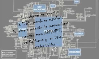  Sus orígenes se remontan a 1969, cuando se estableció la primera conexión de computadoras, conocida como ARPANET, en California y  en Utah,Estados Unidos.