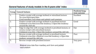 113
Bilateral cross-bite Poor maxillary arch form and palatal
vault anatom
 
