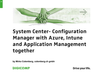 System Center- Configuration
Manager with Azure, Intune
and Application Management
together
by Mirko Colemberg, colemberg.ch gmbh
1
 
