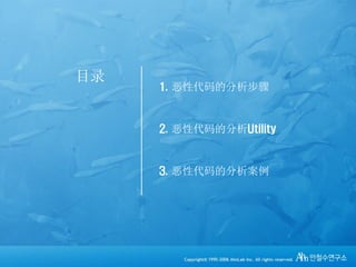 2
目录
1. 恶性代码的分析步骤
2. 恶性代码的分析Utility
3. 恶性代码的分析案例
 