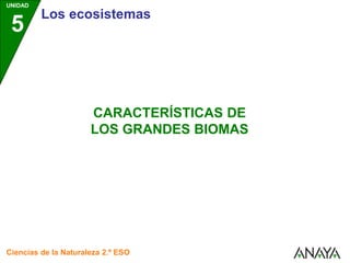 UNIDAD
5
Los ecosistemas
Ciencias de la Naturaleza 2.º ESO
CARACTERÍSTICAS DE
LOS GRANDES BIOMAS
 