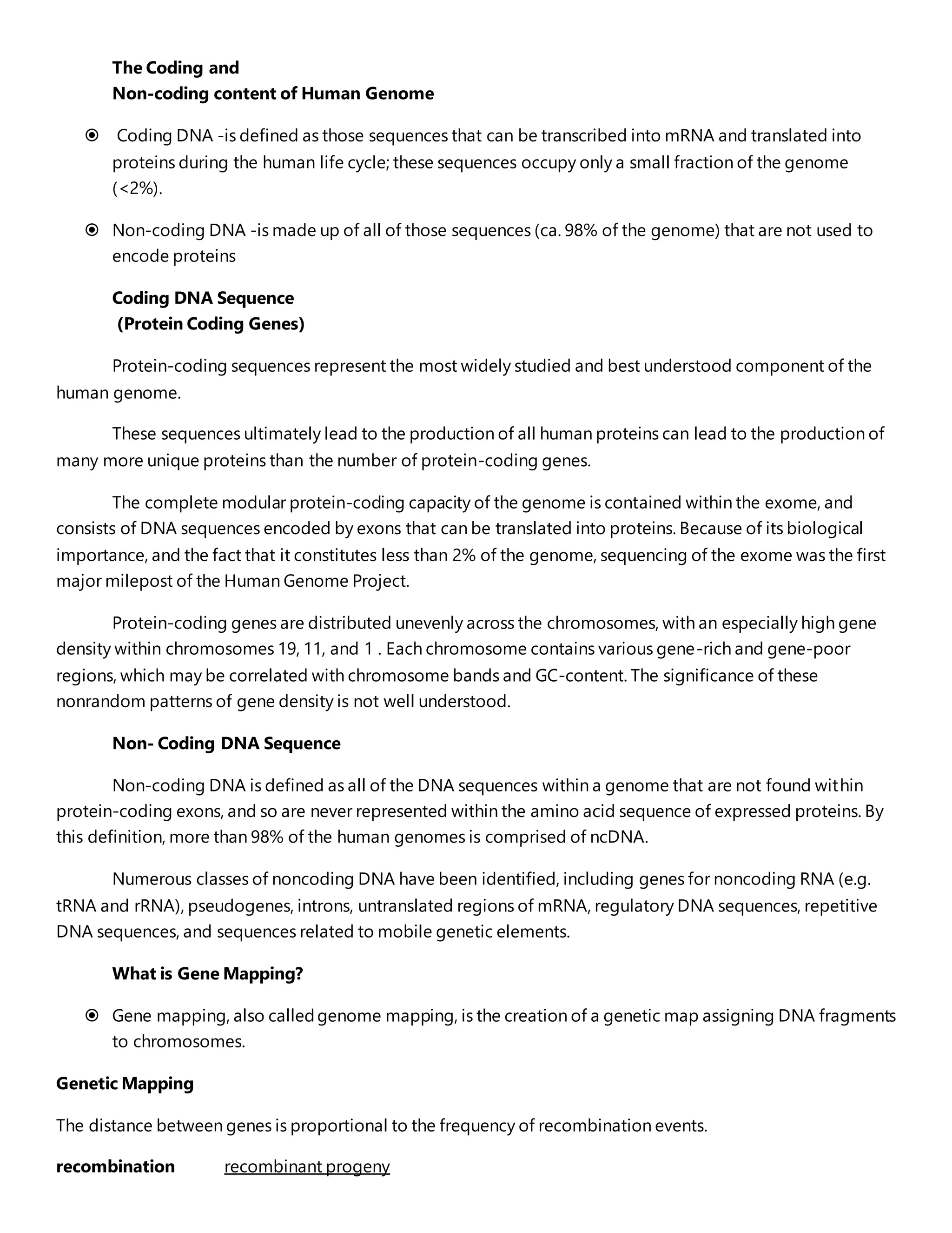 2 coding and non coding dna, genetic mapping | DOCX | Genetics | Science